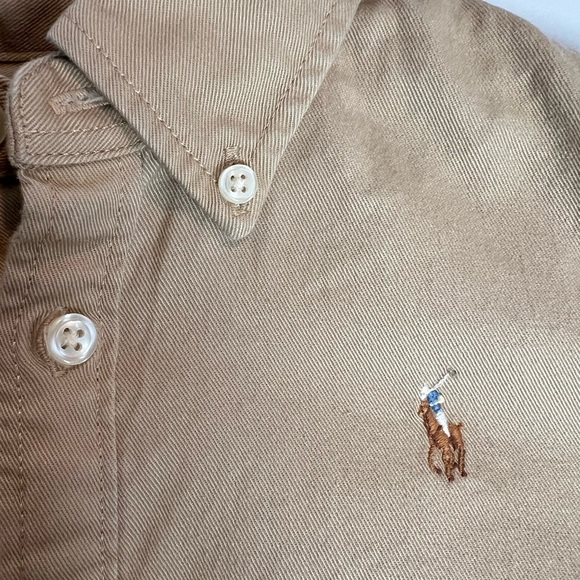 Polo Ralph Lauren Shirt Dress Belted Chino Khaki Girls Size 10 Neutral - Picture 3 of 6